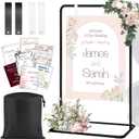 Adjustable Wedding Welcome Sign Stand, Welcome to Our Wedding Sign Holder Stand with 2 Pair Hanging Strap, Heavy Duty Metal Easel Stand for Sign Poster, Floor Standing Black Easels for Display