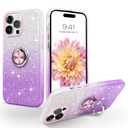 SouLips iPhone 15 Pro Max Case, Magnetic Car Mount Supported Slim Thin Glitter Sparkle with 360° Ring Holder Kickstand Shockproof Protective Phone Cover for iPhone 15 Pro Max 6.7", Gradient Purple
