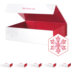 PACKHOME 6 Christmas Gift Boxes 13x9.7x3.4 Inches, Large Gift Boxes with Lids, Sturdy Shirt Boxes with Magnetic Lids for Wrapping Gifts (Red Snowflake Pattern)