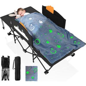 Suteck Kids Camping Cot, Comfortable Toddler Cot Bed Easy to Store and Use, Portable Sleeping Cot with Guardrail, Lightweight Bed for Outdoor Indoor Home