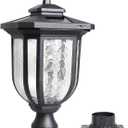 KMC KMC IGHTING ST4322Q Solar Lamp Post Lights 180 Lumen Die-Casting Aluminum Black with 3-Inch Fitter Base Black Pier Mount for Outdoor Garden Post Pole Landscape Yard, With Eight-square Design