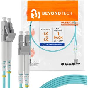 BEYONDTECH 5m (16.4ft) LC to LC Fiber Patch Cable  UPC Multimode Duplex Fiber Optic Cable  50/125m core, Compatible with OM3  10G LSZH PUREOptics Series