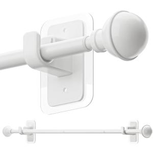 ENJOYBASICS No Drill Curtain Rods for Window 28 to 48 Inches, 5/8 Inch Diameter Renter Friendly Drapery Rod with Adhesive Brackets without Drilling, Adjustable from 27 to 52 Inches, White