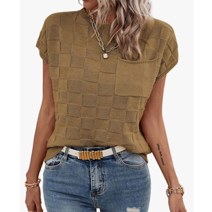 SHEWIN Womens Short Sleeve Sweater Casual Crewneck Summer Tops Lightweight Cap Sleeve Knit Sweater Vest Tops,XL