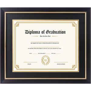 FramePro 11x14 Diploma Frame with Black over Gold Mat, 14x17 Certificate Frame, Real Wood with Gold Trim, Black Frame with Arcylic