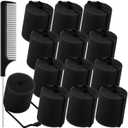 Syhood 12 Pcs Jumbo Foam Sponge Hair Rollers 1.89 Inch Soft Sleeping Curlers Flexible Large Foam Rollers and Rat Tail Comb for Hair Styling (Black)