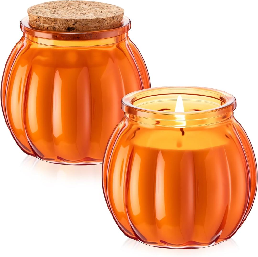 2 Pack Pumpkin Shaped Scented Candles Fall Pumpkin Spice Candles Decor Natural Soy Wax Candle for Home Autumn Halloween Thanksgiving Gift Farmhouse Decoration (Orange)