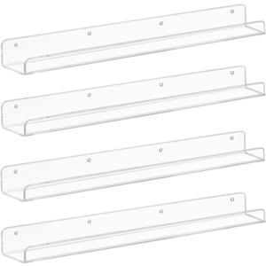 Weiai Clear Acrylic Floating Shelves 24 inches, Wall Bookshelf for Kids, Transparent Book Shelf Ledge for Wall, Set of 4