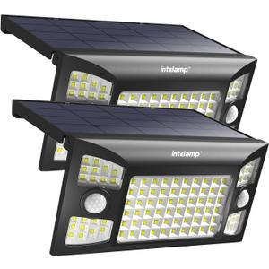 intelamp 2 Pack 4000mAh Solar Lights Outdoor Waterproof, 1300LM Solar Flood Lights Outdoor Motion Sensor Adjustable 3 Mode Wall Lights for Patio, Garage, Porch