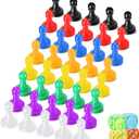 Zhanmai 40 Pcs Board Game Pieces Game Pawns Multicolored Plastic Chess Pawn Pieces for Board Play and 4 Pcs 6 Sided Round Corner Solid Color Dice for Chess Play Components Tabletop Markers