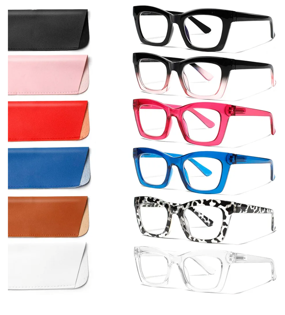 6 Pack Oprah Style Reading Glasses for Women Blue Light Blocking Computer Square Readers with Spring Hinge (Mix Color, 1.50, x)