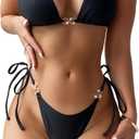 Cheeky Triangle Bikini Sets for Women Sexy String Bathing Suit 2 Piece (Black, S)