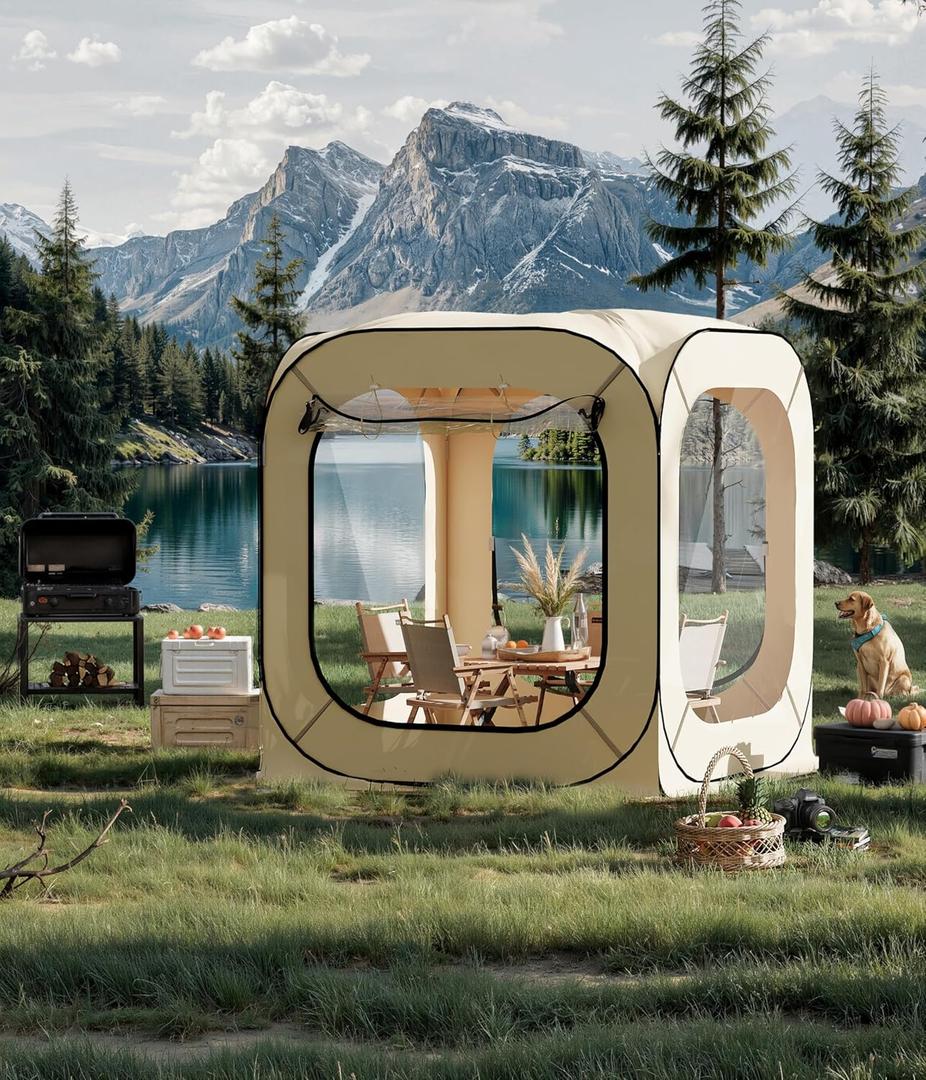 Instant Outdoor Clear Bubble Tent, All Weather Sport Tent Instant Rainproof Camping Rain Shelter for Sports Events, Patio, Fishing (70"x70", Beige)