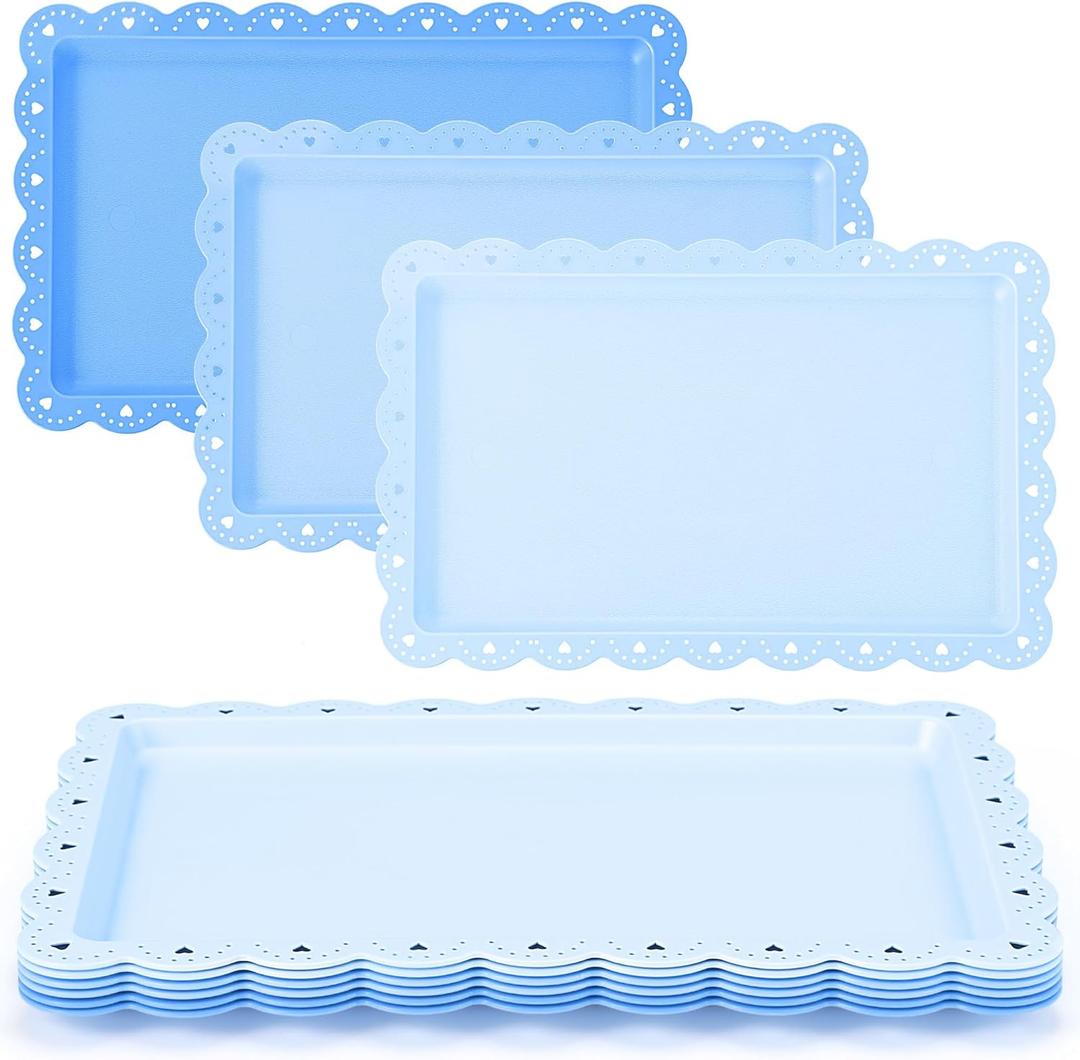 6 Pcs Blue Serving Trays Plastic Platters Dessert Cupcake Holder Party Supplies 14.4 x 9.3 Inches Rectangular Cookie Snack Display Tray for Wedding Restaurant
