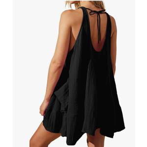 Women Casual Summer Dresses Sleeveless Crew Neck Backless Tunic Mini Dress Loose Flowy Tank Sundress with Pockets, XL