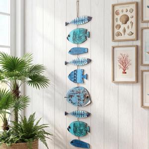 Novabright Wooden Fish Hanging Wall Decor Nautical Rustic Fishing Wood Sculpture Decorations Beach Coastal Theme Farmhouse Hanging Sign for Home Bathroom Bedroom Lake House(Blue)