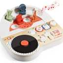 TOP BRIGHT DJ Music Busy Board - Wooden Toddler Toys for Boys and Girls，Montessori Sensory Toy with 14 Activities with Sound Blocks, Portable Travel Toy for 18M+