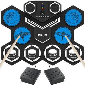 Electric Drum Set, 9 Drums Portable Practice Pad, Electronic Drum Kit with Built in Speakers, Drum Sticks, Headphone Out Jack, Christmas Birthday Gifts for Kids and Adults (Medium)