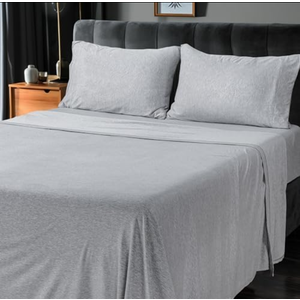 Utopia Bedding Queen Sheet Set - Jersey Knit Sheets 4 Piece – Cotton – Soft T-Shirt Stretchy Sheets (Heather Light Grey), 39 in x 74 in