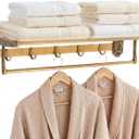 Vintage Brass Foldable Towel Rack with Hooks, Foldable Wall Mounted Bathroom Shelf, Double Towel Bars Antique Gold Aluminum Rail Holder for Bathroom, Entryway, and Kitchen(24")