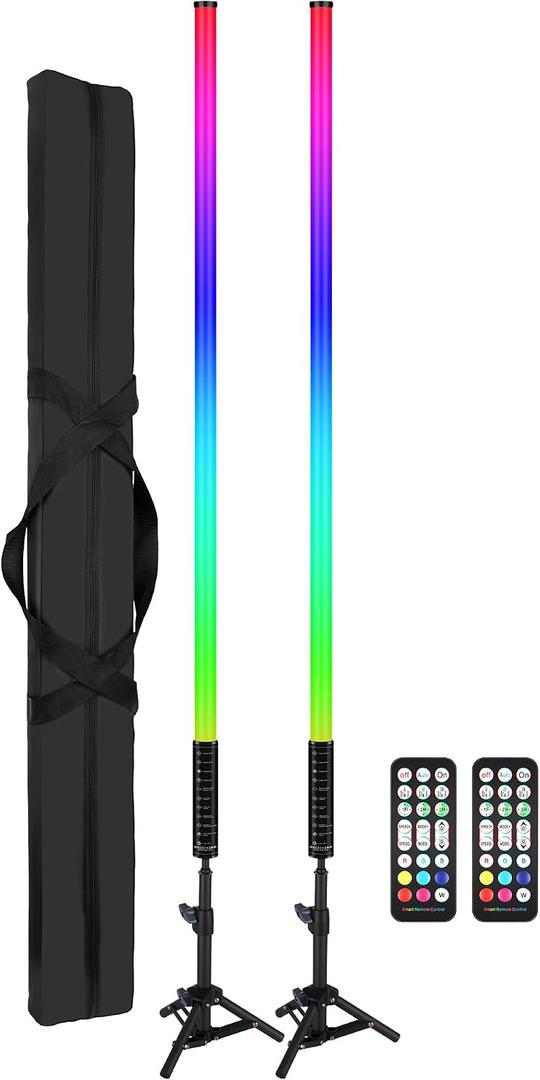 DJ Lights 4FT RGBW Pixel Tube Light 4IN1 LED Stage Tube Light Bar with Stand&Carrying Bag 5200mAh Battery Powered Wireless Stage Lighting for DJ, Wedding, Party, Photography, Video Studio