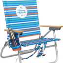Tommy Bahama 4-Position, Extended 12.8" seat Height Easy in-Easy Out Folding Backpack Beach Chair, Logo Stripe