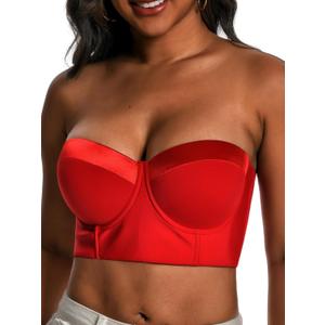 Women Longline Strapless Bra Back Smoothing Support with Clear Straps for Big Bust Fat, No Move on Wedding Party C/D/DD/DDD