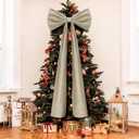 20 x 71 Inches Christmas Extra Large Velvet Bows Christmas Tree Topper Decor Giant Xmas Tree Toppers Bows for Home Wreath Wall Backdrop Birthday Wedding Party Decorations(Khaki)