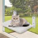 keny Foldable Cat Window Perch with 4 Larger Suction Cups, Cordless Window Bed with Reversible Cover for Cats Inside, White (Small)