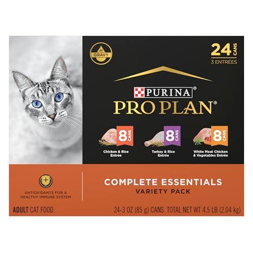 Purina Pro Plan Gravy, High Protein Wet Cat Food Variety Pack, Complete Essentials Chicken and Turkey Favorites - (Pack of 23) 3 oz. Cans (Best By: 09/2027)