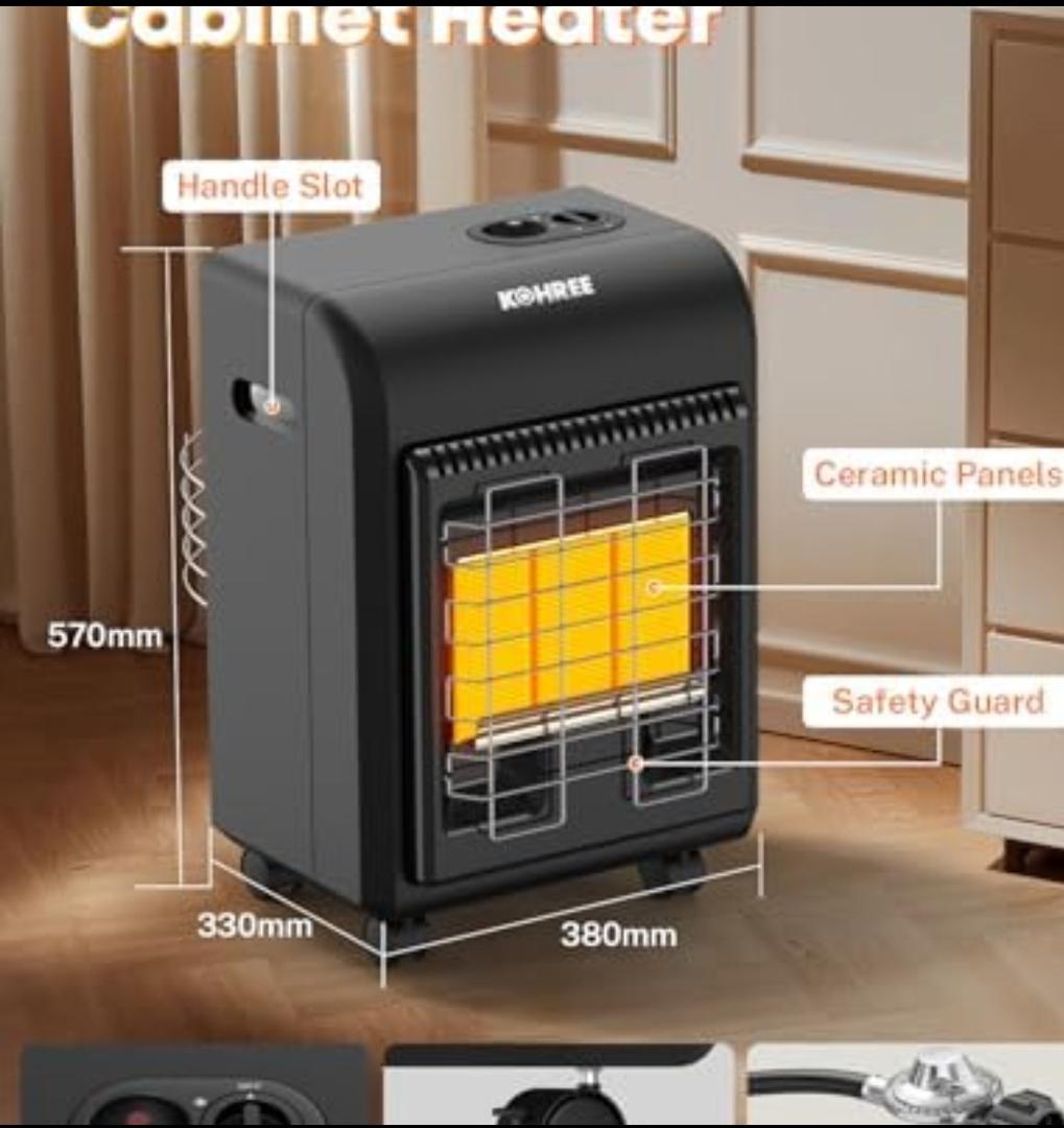 Kohree Propane Heater, 18,000 BTU Portable LP Gas Heater with ODS & Tip-over Protection, 3 Setting Tank Heaters for Patio, Garage, Camping, Heating Up to 450 Sq. Ft, Gas Regulator & Hose (Black)