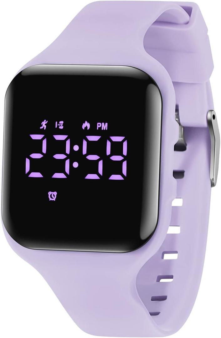 Kids Watches for Girls Boys Digital Sport Watch with Step Counter Pedometer Vibration Alarm Clock, No App Waterproof Fitness Tracker Kids Watch Boys Girls Teens Students Ages 5-16 (002-E-LightPurple)