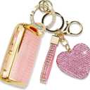 Key Fob Cover with Diamond Keychain, Car Key Shell for Women, Compatible with 2019-2022 Mazda 3 Hatchback 2020-2022 CX-5, CX-30, CX-10 (3 Buttons-Pink Heart)