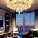 23.6" Modern Crystal Chandeliers LED Dimmable Flush Mount Ceiling Chandeliers for Living Room Entrance Foyer Bedroom Gold