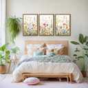 3 Piece Colorful Wildflower Wall Art Set, Framed Spring Wall Decor, Watercolor Floral Painting Canvas Prints, Flower Pictures, Farmhouse Botanical Artwork for Living Room Bedroom 12x16 Inch