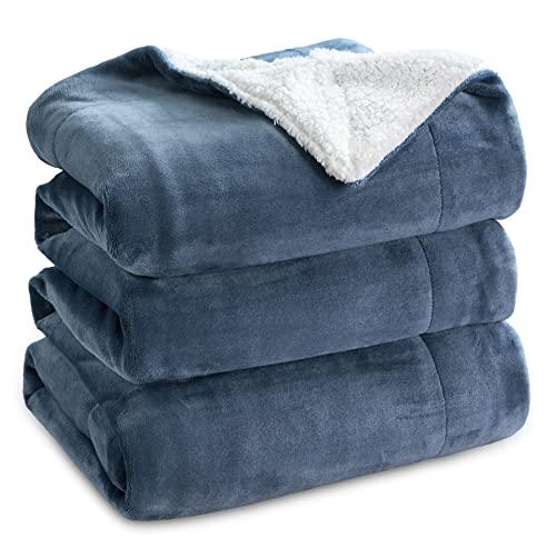 Bedsure GentleSoft Sherpa Fleece Blankets King Size for Bed, Non-Heated, Thick and Warm Throw for Women and Men, Soft Fuzzy Plush King Blanket for Winter, Slate Blue, 108x90 Inches