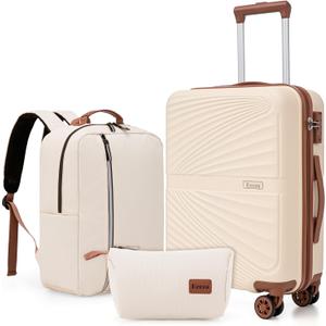 Carry On Luggage Set 22x14x9 Airline Approved Luggage Sets 3 Piece,Suitcases with Wheels,ABS Hard Case Luggage with TSA Lock Spinner Wheels (20 Inch,BP/TB)