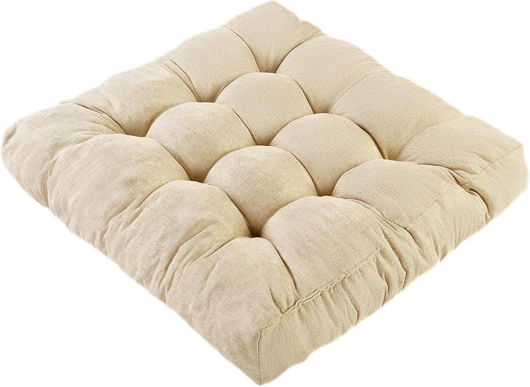 Meditation Floor Cushions, Thickened Floor Pillow for Adults, Large Square Pillows Seat Cushion for Tatami Living Room Yoga, Memory Sponge Block Added, 22x22 Inch, Beige (Set of 1)