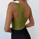 OYOANGLE Women's Textured One Shoulder Going Out Bodysuit Tops Twist Front Ruched Sleeveless Tank Top Body Suits, Medium