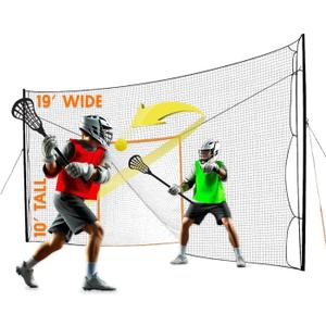 Lacrosse Net Goal & Backstop Rebounder - 6ft x 6ft Goal & 10ft x 19ft Backstop - Black & Orange - UV-Resistant PE Net for All-Weather Use - Lacrosse Shooting Cage & Shot Stopper