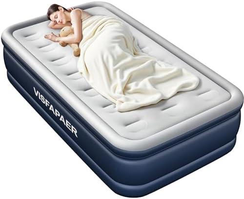 Twin Air Mattress with Built in Pump Raised, 18'' High Inflatable Mattress Electric Blow Up Mattress Fast Blow Up Bed Tall Comfortable Airbed for Camping, Home Guests, Travel w/ Storage Bag 550Lbs Max