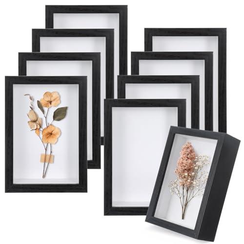 AOZUO 8 Pcs Shadow Box Frame, 4 x 6 Inch 3D Shadow Boxes Display Cases 1.2in Depth Picture Frame Case Wood Memory Display Cases for Dried Flowers DIY Craft Memorabilia Medals Photos(Black)