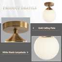 KCO Lighting Small Milk Glass Globe Semi Flush Mount Ceiling Light Mid Century Modern Gold Ceiling Light Fixtures Brass Hallway Light for Hallway Entryway Bedroom