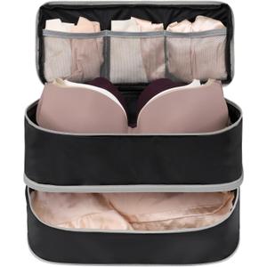 Cambond Travel Underwear Organizer Bag - 4-in-1 Double Layer Lightweight Bra Organizer, Portable Expandable Compression Packing Cubes Travel Packing Organizers, Underwear Storage Bag for Women (Large (for B-36D Cups), Black)