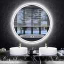 28 Inch LED Bathroom Mirror: Round Vanity Mirror with Lights, Dimmable & 3 Color Change, Backlit & Front Lit,4MM Tempered Glass, Shatterproof, Anti-Fog Bathroom Shower Mirror, bathroom mirrors with light