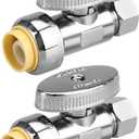 2pcs Stop Valves, 1/2" 3/8" Straight Stop Valve, 1/2" PTC Input, 3/8" OD Compression Output, Push to Connect, 1/4 Turn, Chrome Plated Brass for Faucet, No Lead