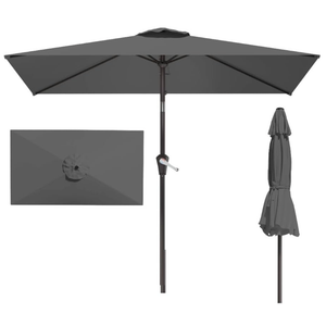 Patio Kingdom 6.5' x 10' Rectangular Patio Umbrella Large Outdoor Market Umbrella w/UV Protection, Push Button Tilt and Crank Lift, Rectangle Table Umbrella for Garden, Deck, Pool, Patio, Light Gray