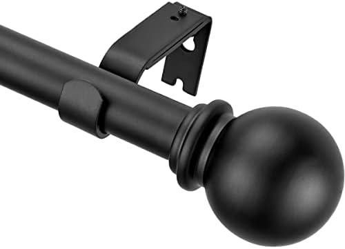 Matte Black Curtain Rods 2 Pack, Decorative Drapery Rod with Ball Finials, Heavy Duty 1 Inch Diameter Single Curtain Rod, Adjustable Window Treatment Rods 72-144"