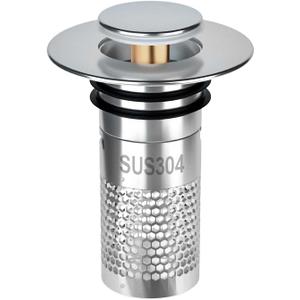 Bathroom Sink Stopper Strainer, Pop-Up Bathroom Sink Drain Filter with Removable Stainless Steel Hair Catcher BasketUniversal Fit for US Bathroom Sinks, Bathtubs, Showers & Floor Drains1pcs
