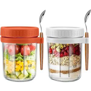 Overnight Oats Container - Yogurt Oatmeal Glass Canning with Lids and Spoon, 10 oz Cereals, Milk, Fruit Salad, with Measurement Marks (Orange) Overnight Oats Container - Yogurt Oatmeal Glass Canning with Lids and Spoon, 10 oz Cereals, Milk, Fruit Salad, with Measurement Marks (Orange)